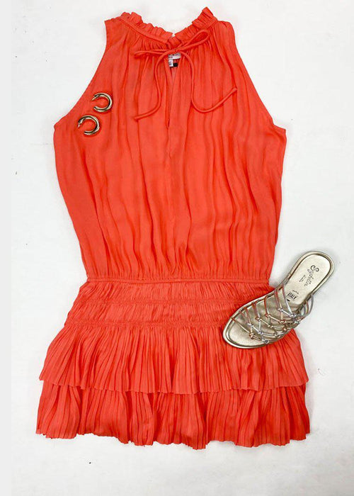 Howell Cinch Waist Sleeveless V-neck Dress - Coral-Hand In Pocket