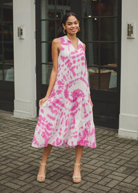 Stark X Cotton Layered Tiered Dress - Fuschia Tie Dye-***FINAL SALE***-Hand In Pocket