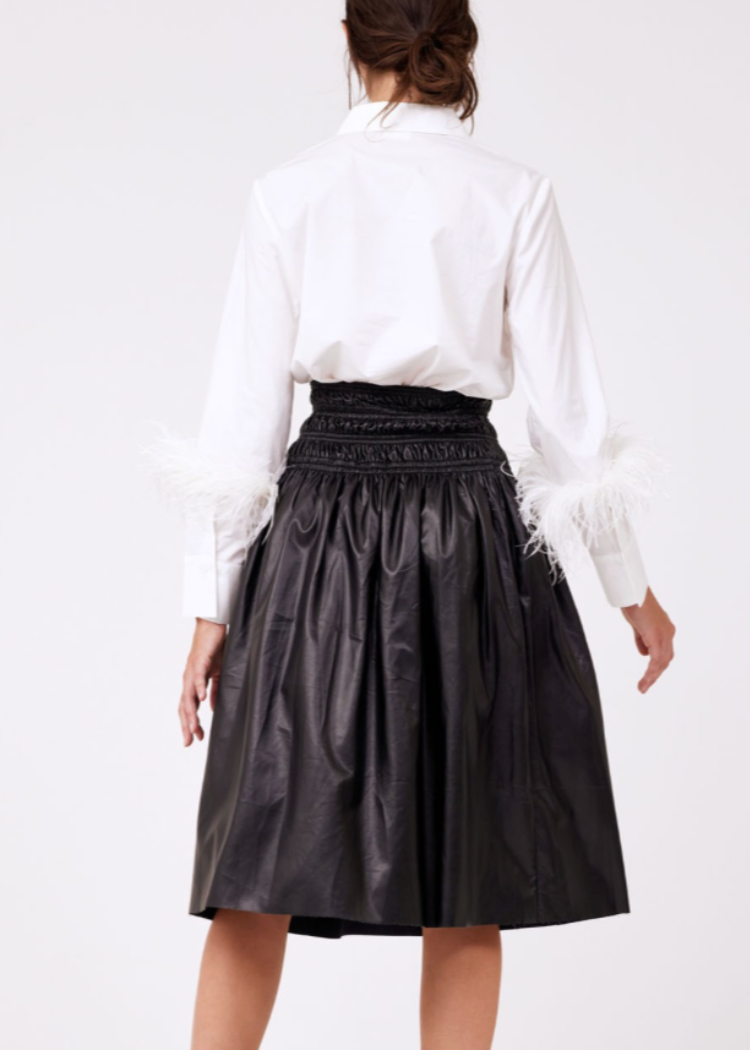 Aureum Vegan Leather Midi Skirt-*** FINAL SALE***-Hand In Pocket