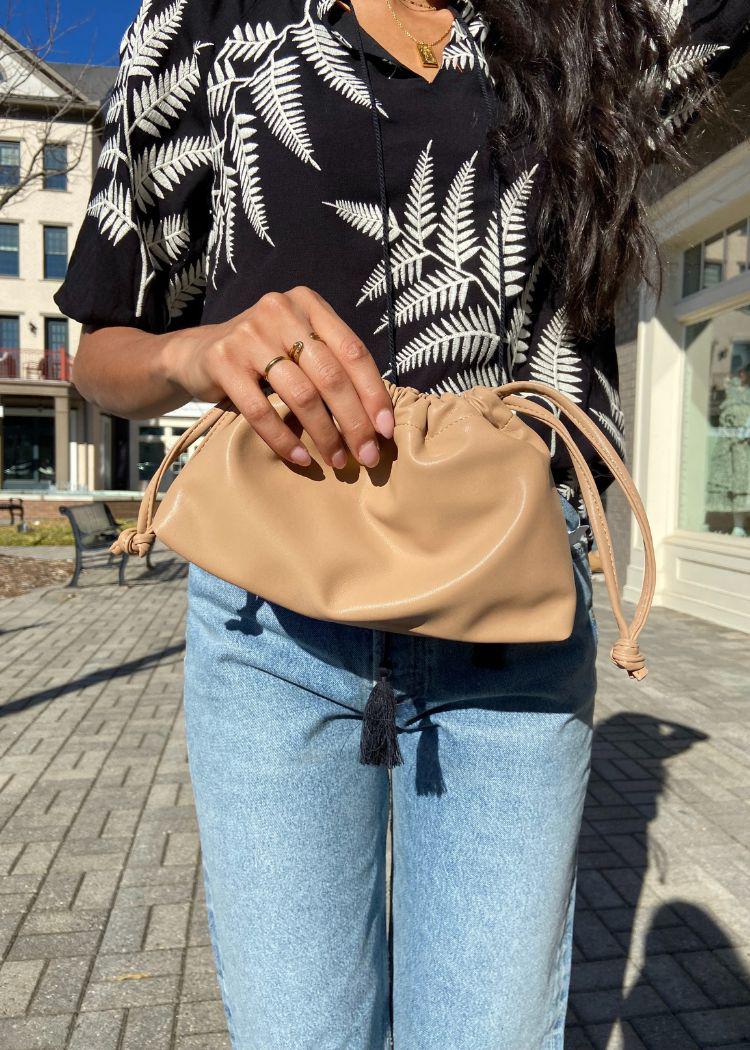 Lozen Mini Scrunch Bag-Tan-Hand In Pocket