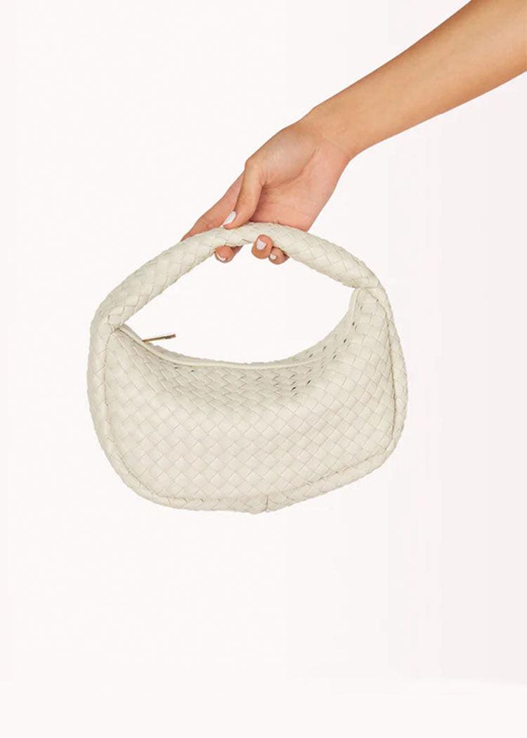 Billini Maeve Woven Half Moon Top Handled Bag- Ivory-Hand In Pocket