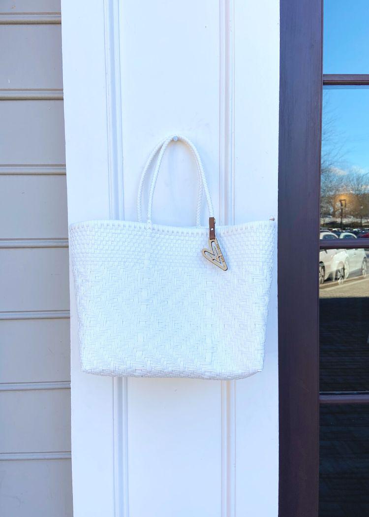 Maria Victoria Alignment Handwoven Tote-White Small-Hand In Pocket