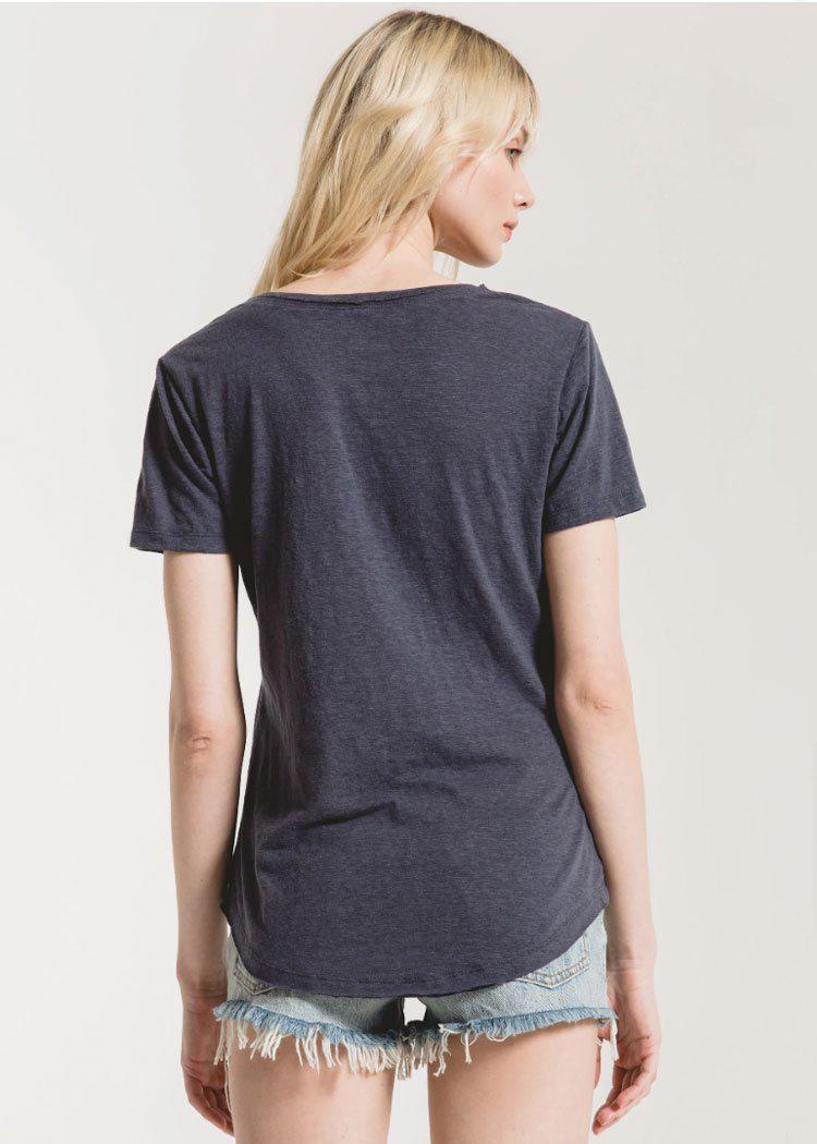 Z Supply Airy Cotton Slub Pocket Tee - Ombre Blue-Hand In Pocket