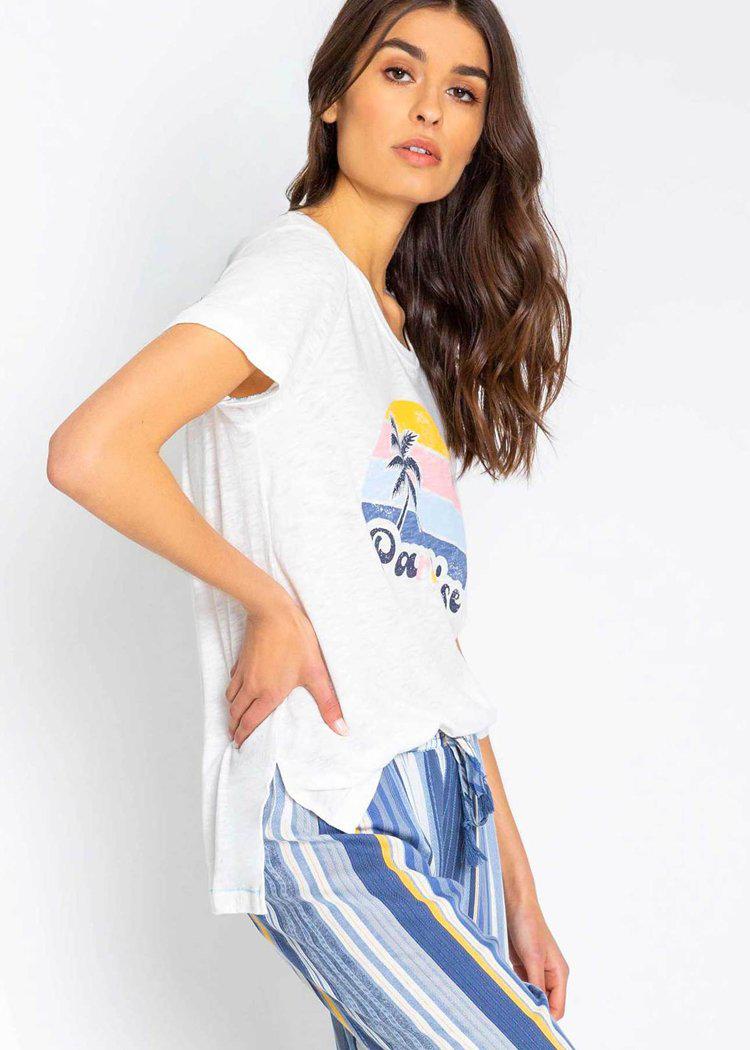 PJ Salvage Paradise Beach Blues Short Sleeve Tee- Ivory-Hand In Pocket