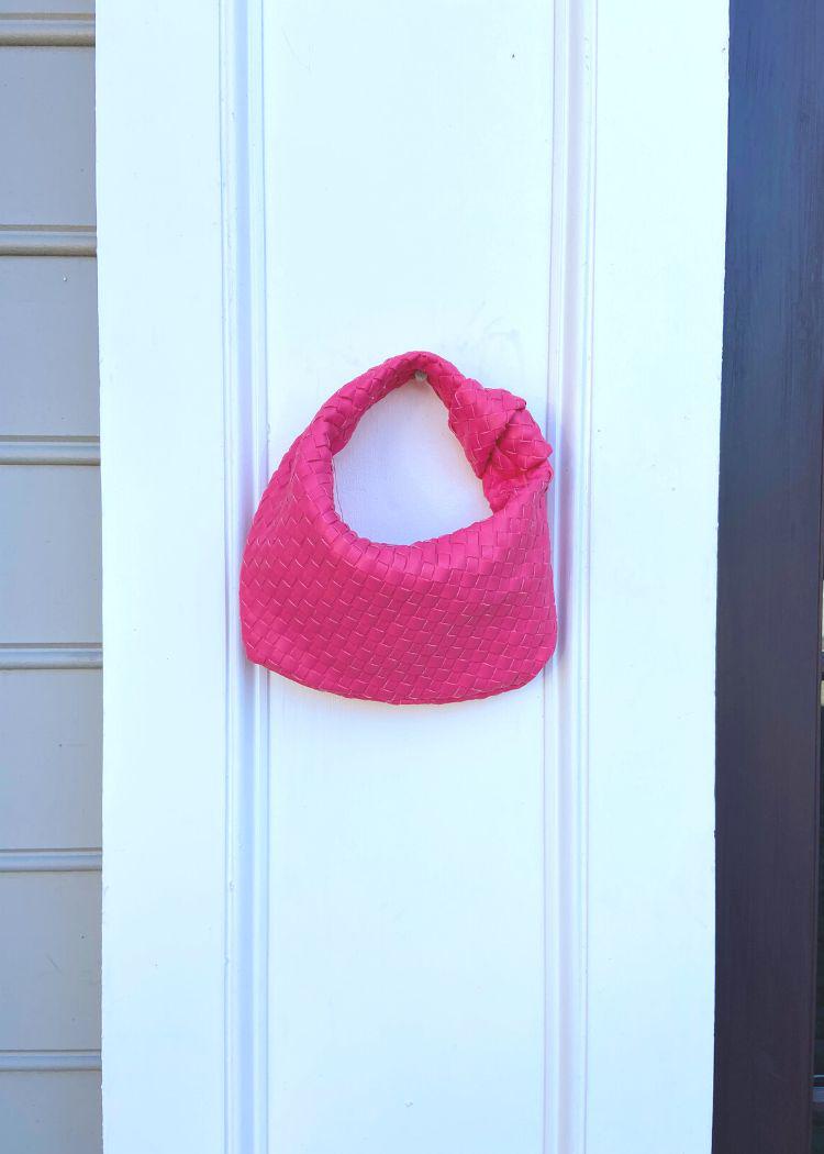 Bari Knot Handle Half Moon Top Handled Bag- Pink-Hand In Pocket