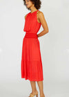 Ventanas Halter Midi Dress-Red-Hand In Pocket