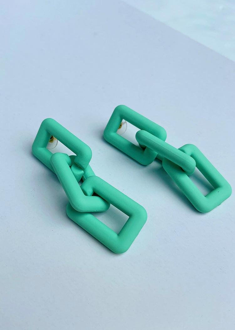 Retro Link Earrings - Seafoam-Hand In Pocket