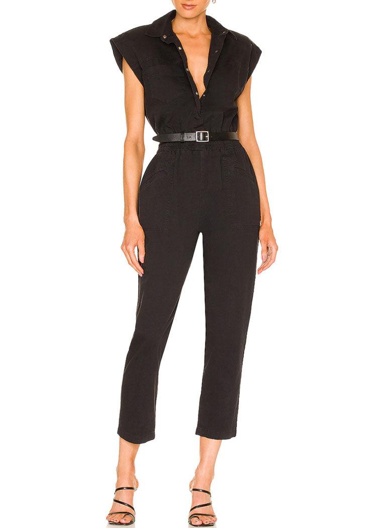 Pistola Rosie Padded Shoulder Jumpsuit-Fade to Black-Hand In Pocket