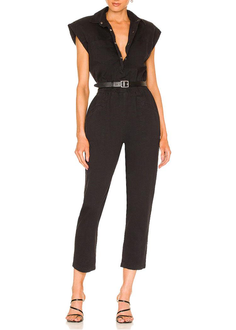 Pistola Rosie Padded Shoulder Jumpsuit-Fade to Black-Hand In Pocket