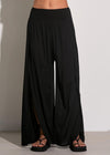 Elan Stella Smocked Waist Side Leg Beach Pant-Black-Hand In Pocket