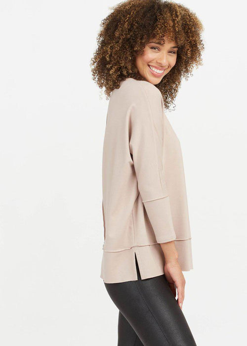 Spanx Perfect Length Dolman Sweatshirt-Oatmeal-Hand In Pocket