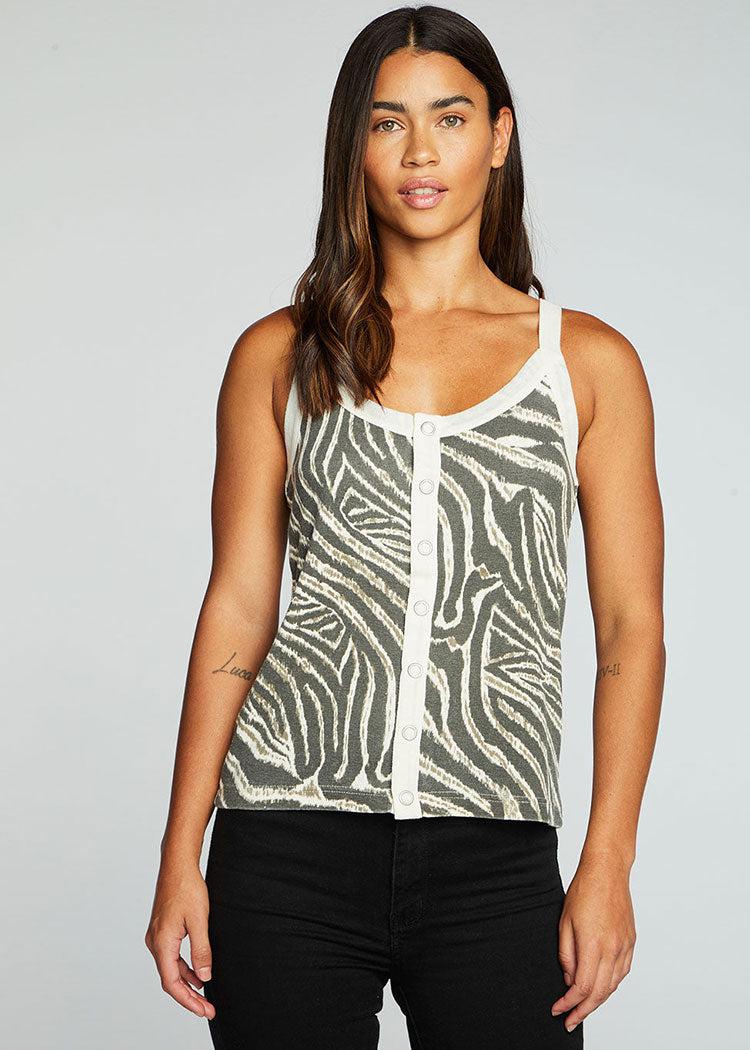 Chaser Recycled Vintage Zebra Print Tank-***-Hand In Pocket